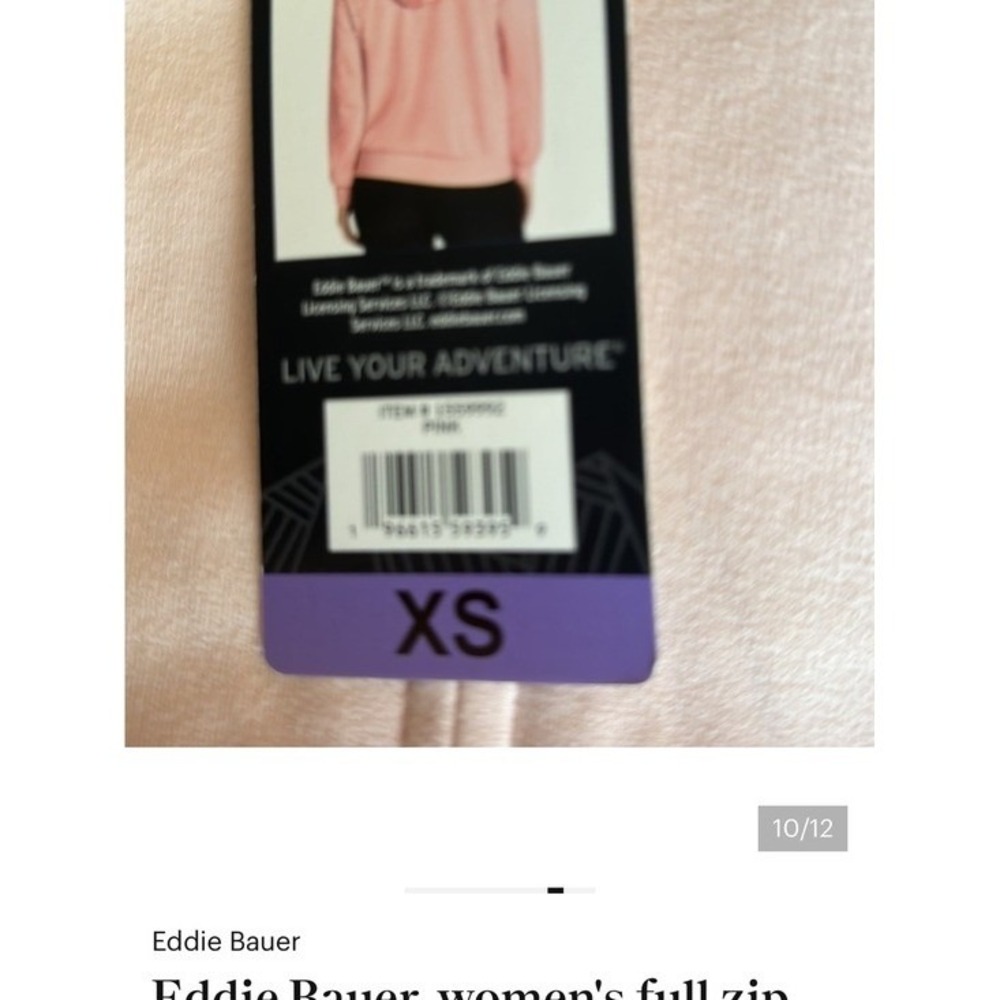 Eddie Bauer, women's full zip hoodie. Pink. Ultrasoft. 4-way stretch. XS - Picture 8 of 8